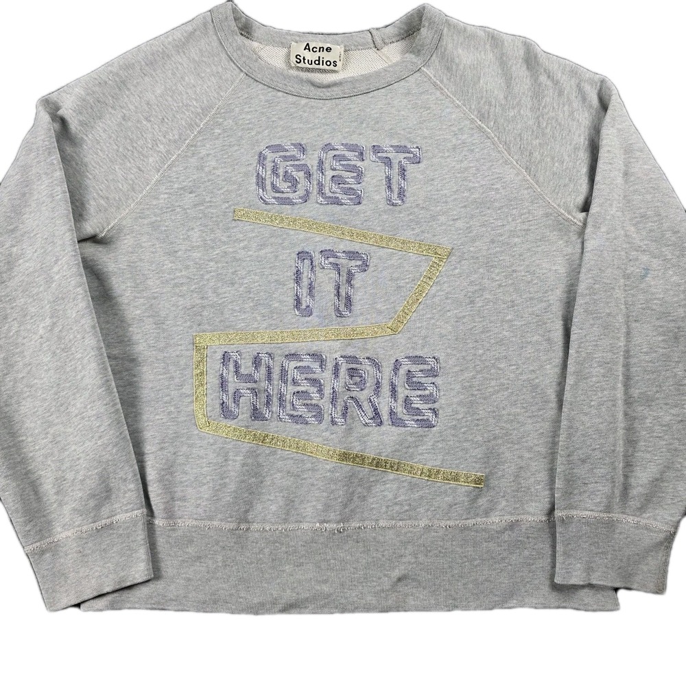 Authentic ACNE‎ STUDIOS College Patch SS14 Men's Sweatshirt Gray Embroidered S